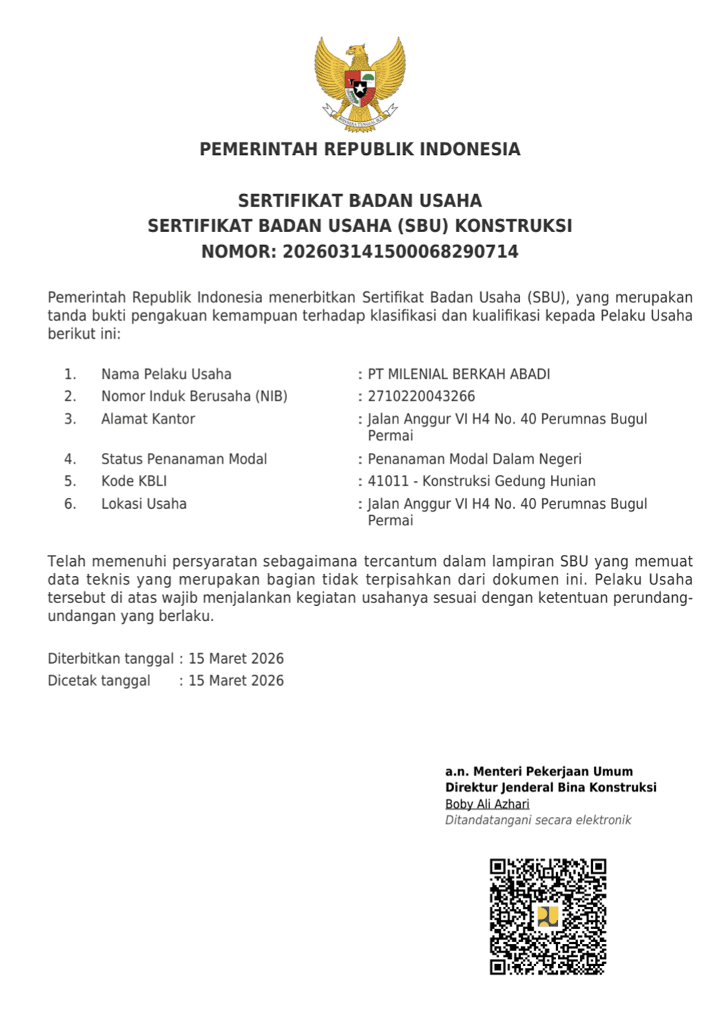 Sertifikat Badan Usaha (SBU)