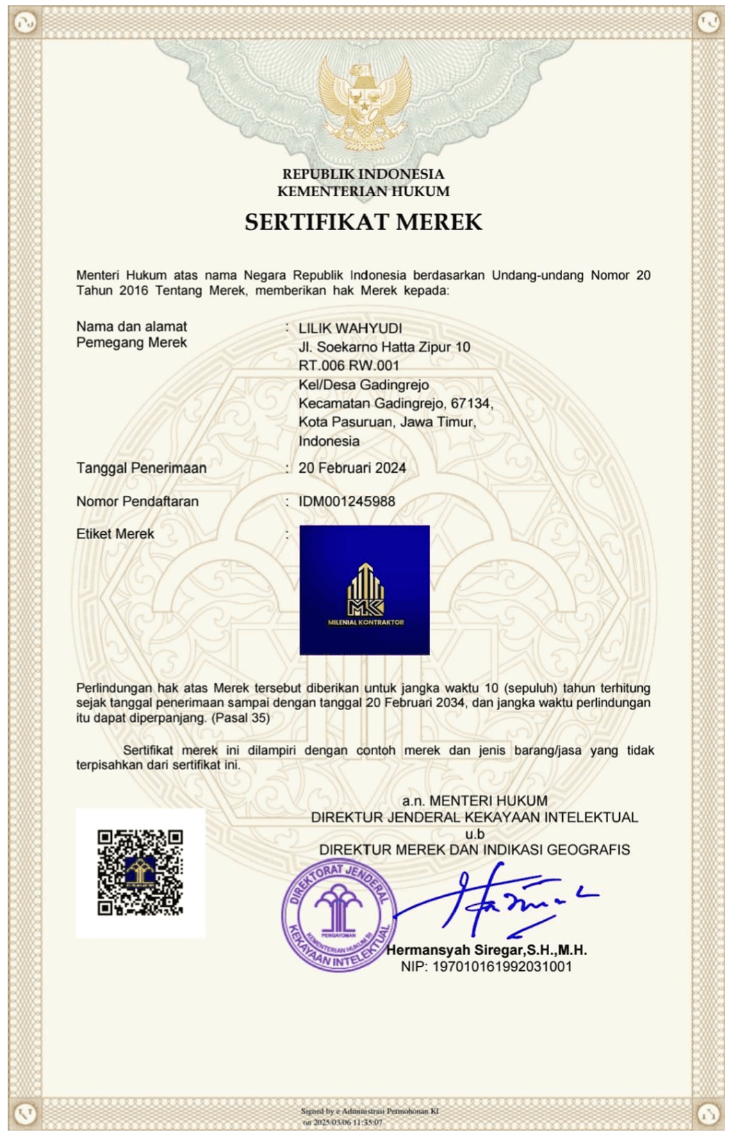 Sertifikat Merek